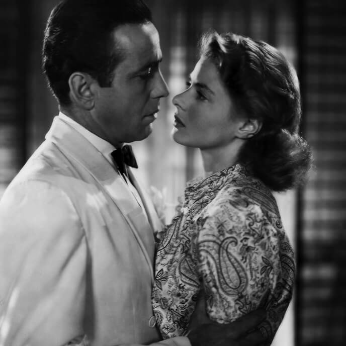 Humphrey Bogart e Ingrid Bergman no filme Casablanca.