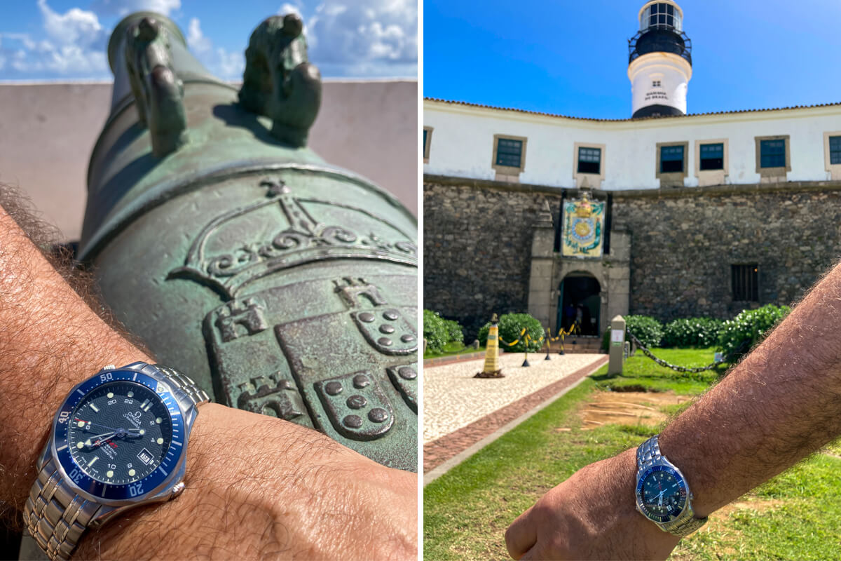 Omega Seamaster 300M GMT James Bond no forte de Santo Ant&oacute;nio da Barra, em Salvador, Brasil