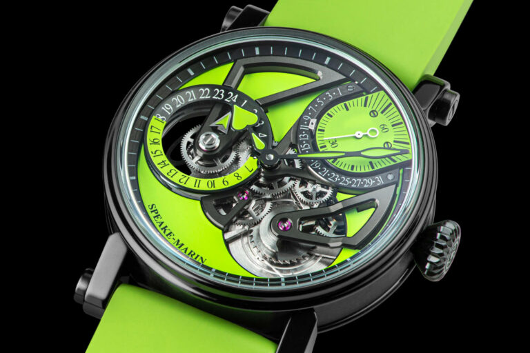 Mostrador Speake Marin Dual Time Lime em fundo preto