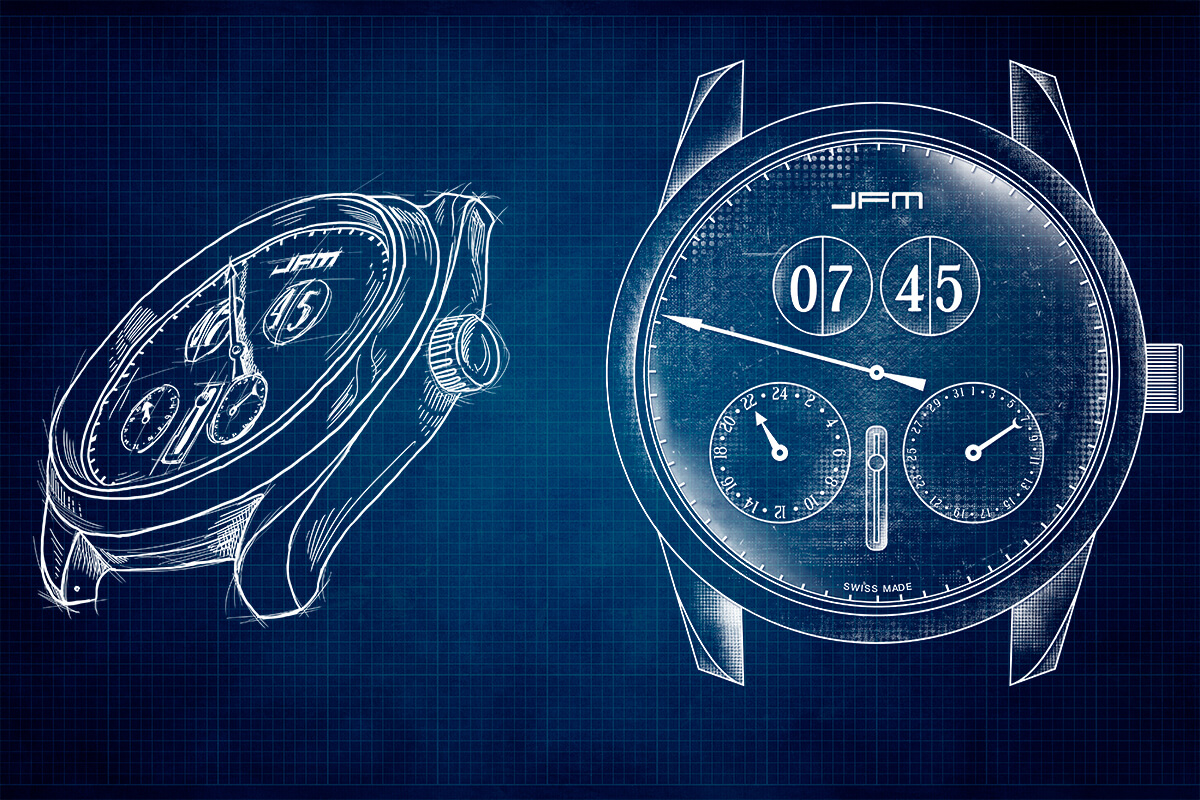 Esbo&ccedil;os do Rel&oacute;gio perfeito JFM, idealizado por Jefferson Meireles