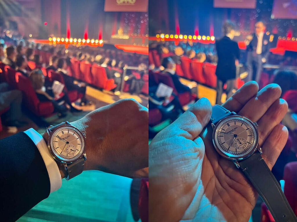 O Millésime Small Seconds na cerimónia do Grand Prix d'Horlogerie de Genève em que foi galardoado | Foto: Miguel Seabra/Espiral do Tempo