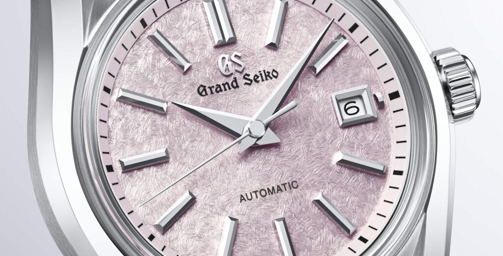 Relógio Grand Seiko: close-up do mostrador rosa