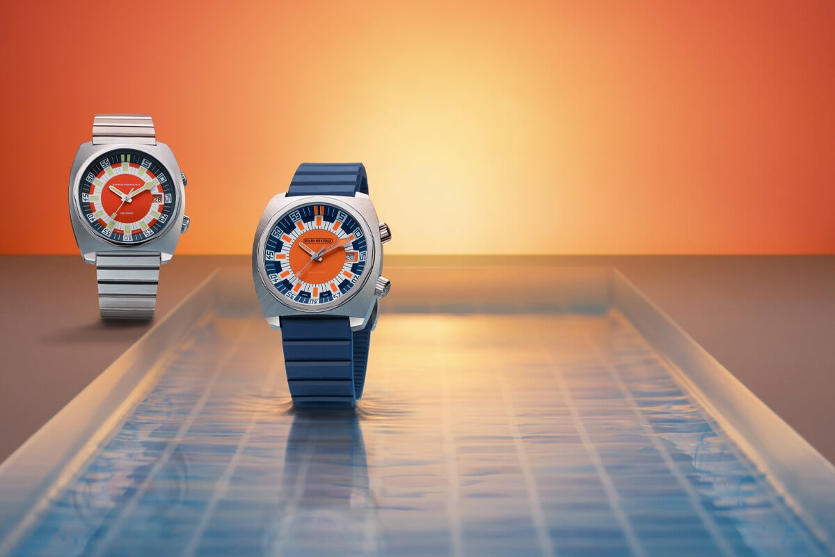 Relógio Girard-Perregaux Deep Diver, edição limitada com mostrador azul, laranja e branco e caixa em titânio de 40 mm.