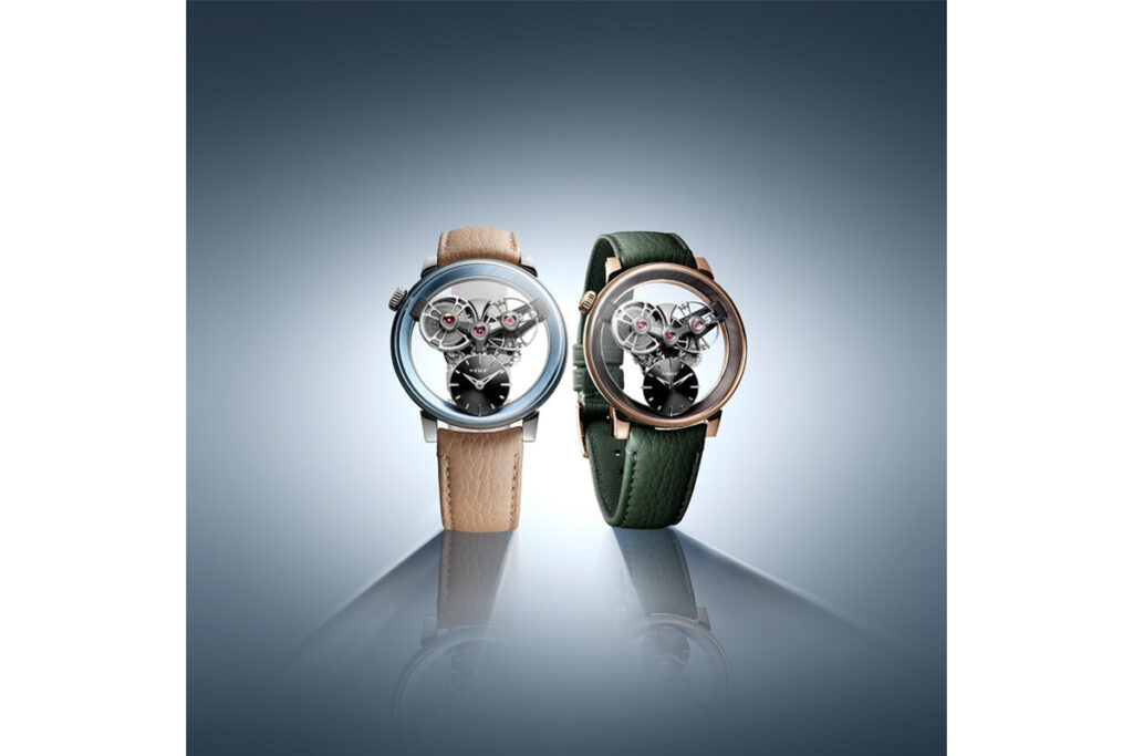 Os dois modelos SP One disponíveis com a configuração tripartida bem patente | Foto: MB&F