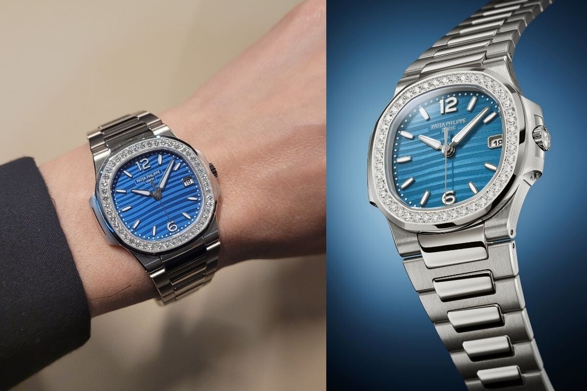 Patek Philippe Novidades 2025: relógio Nautilus com mostrador azul e bracelete metálica