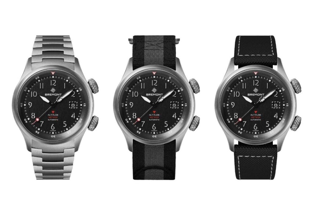Três relógios Bremont MB Meteor Orange Barrel com mostradores pretos