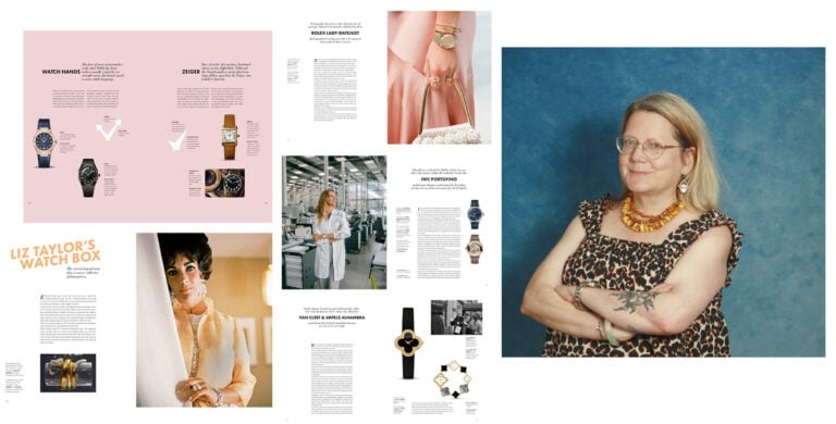 montagem de imagens que inclui a fotografia da autora Ronda Riche e algumas duplas do livro The Wonderful World of Women's Watches