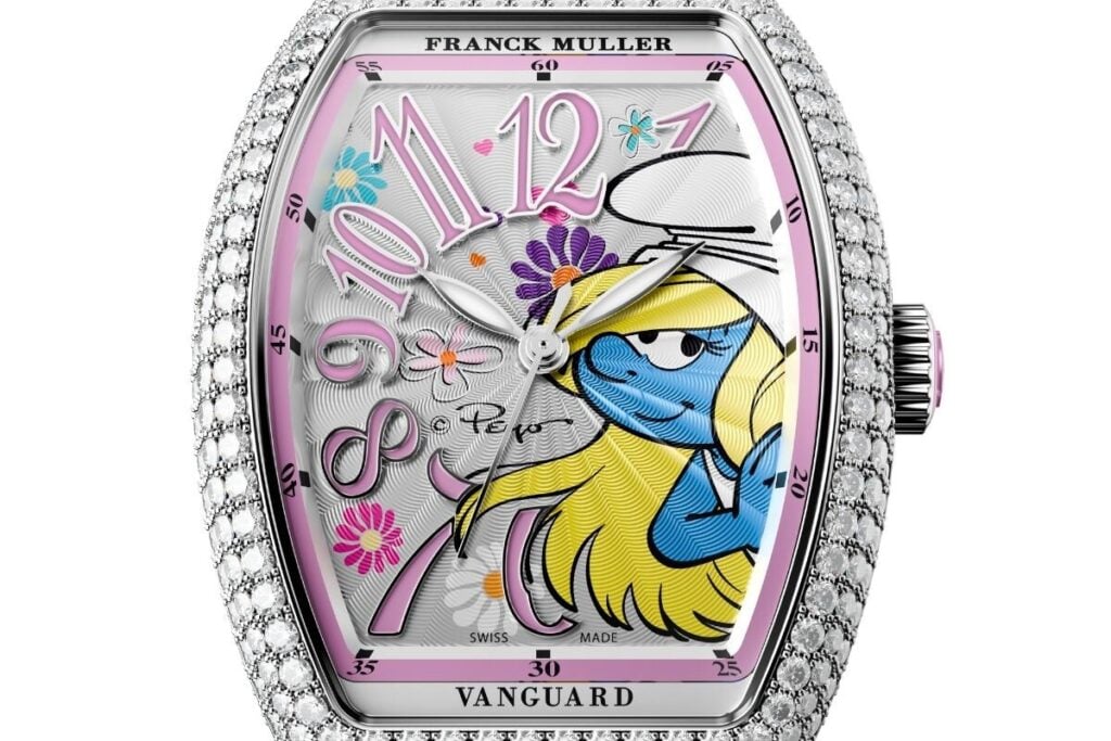 Pormenor do trabalho decorativo no mostrador do Vanguard Smurfette | Foto: Franck Muller