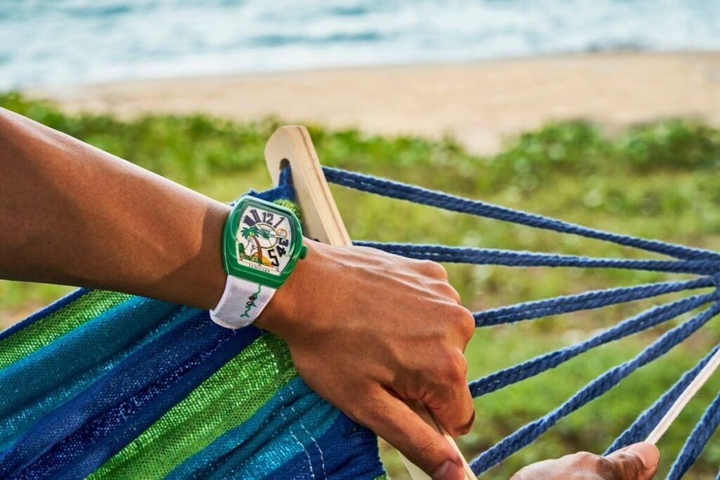 A versão #FR2anck Muller Vanguard Beach de caixa verde | Foto: Franck Muller