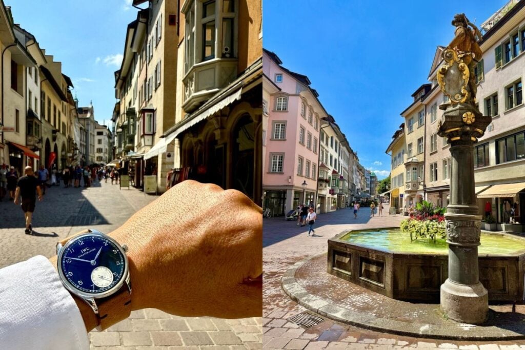 No centro histórico de Schaffhausen com um IWC Portugieser no pulso | Foto: MIguel Seabra/Espiral do Tempo