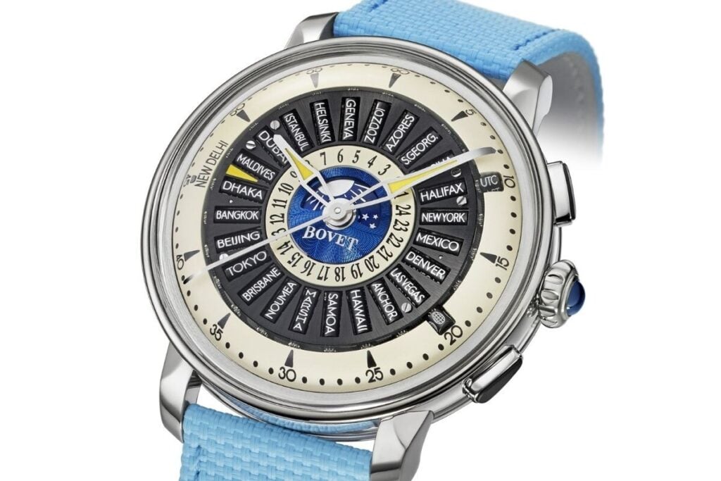 Relógio Bovet Récital 30 Worldtimer em titânio - vista aproximada do mostrador