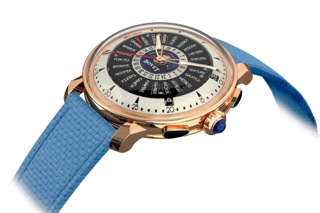 Relógio Bovet Récital 30 Worldtimer em ouro rosa - vista lateralizada