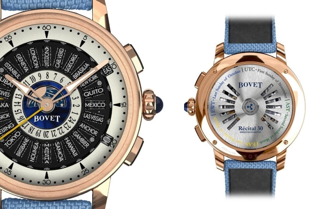 Relógio Bovet Récital 30 Worldtimer em ouro rosa - mostrador e fundo