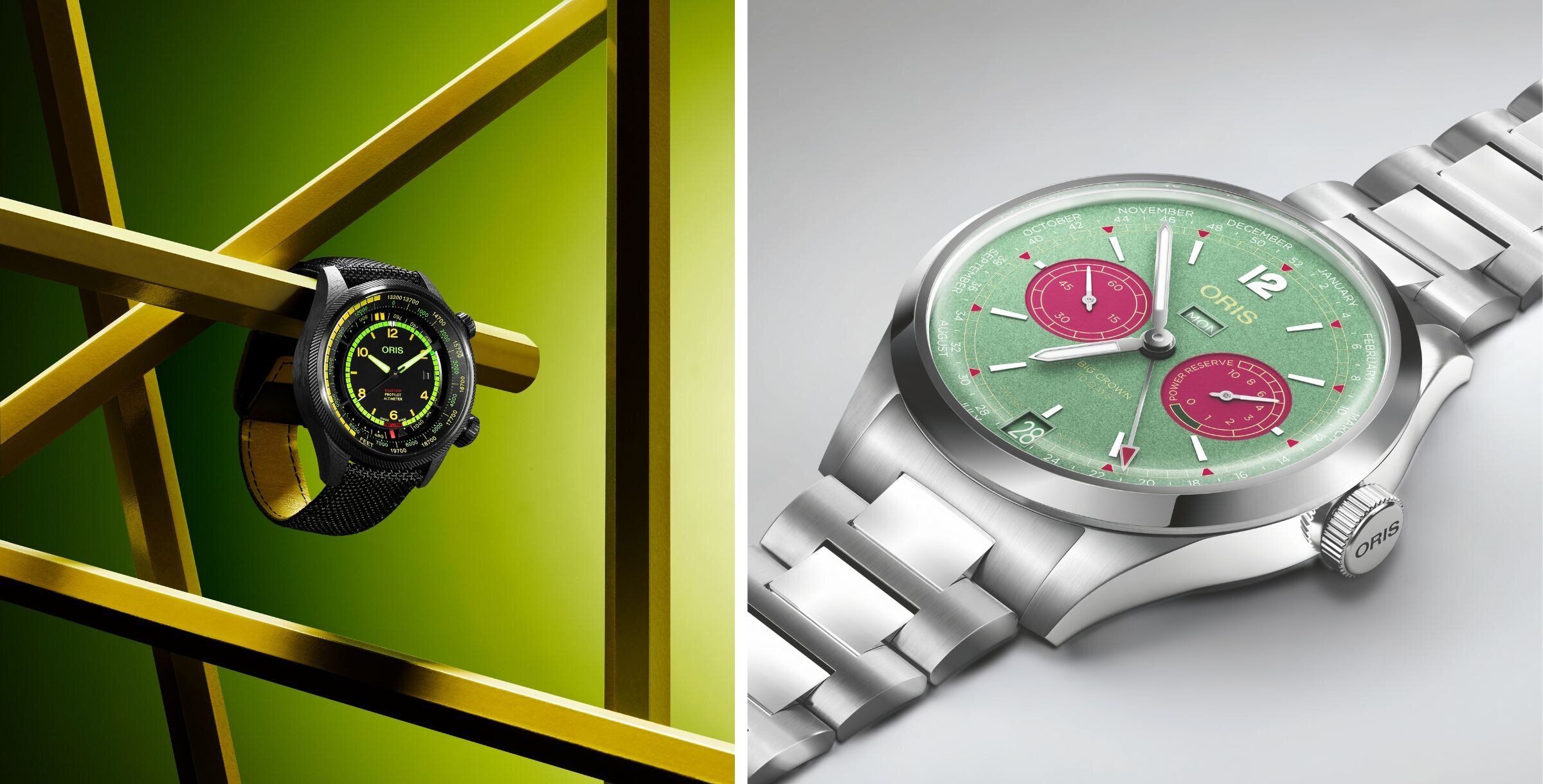 Composição de imagens que destaca o relógio Oris BWD Limited Edition e do Oris Big Crown Calibre 113