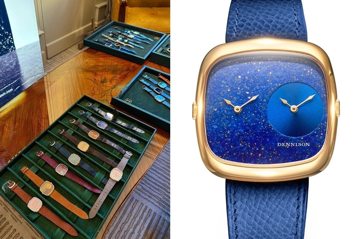 Relógio Dennison com caixa dourada e mostrador azul estrelado