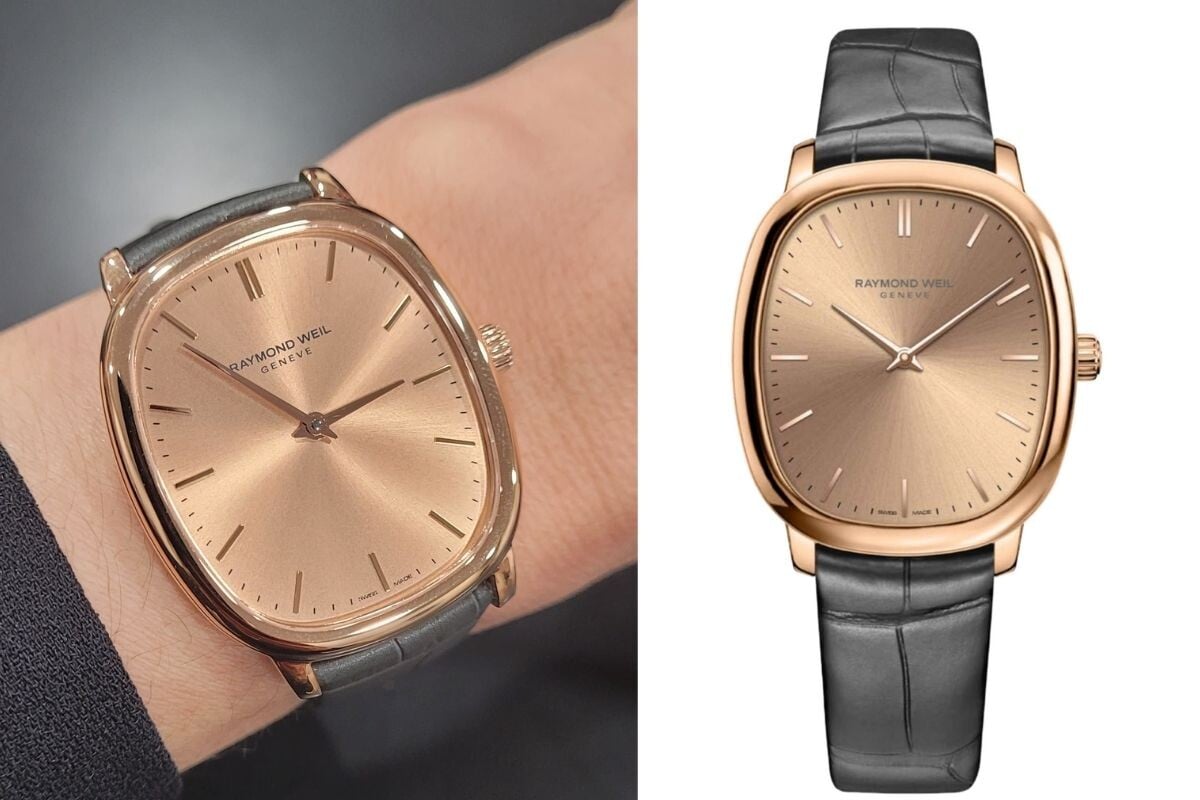 No pulso, relógio Toccata Heritage da Raymond Weil na sua versão dourada | Foto: Cesarina Sousa/Espiral do Tempo
