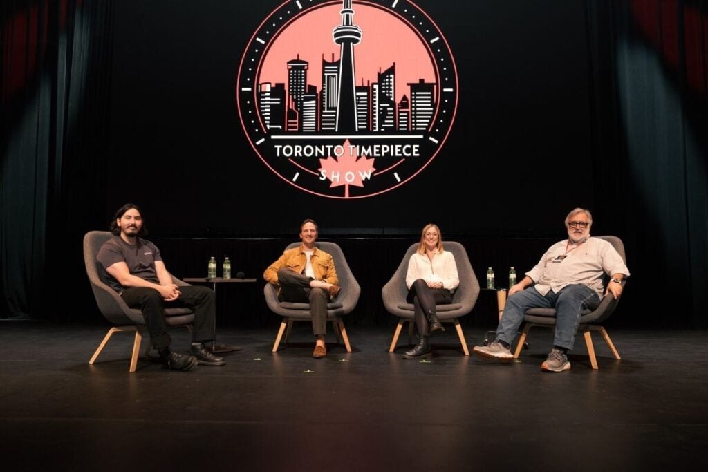 Um dos paineis de debate do Toronto Timepiece Show com Jérôme Burgert da Isotope e José Mendes Miranda em destaque Canadá