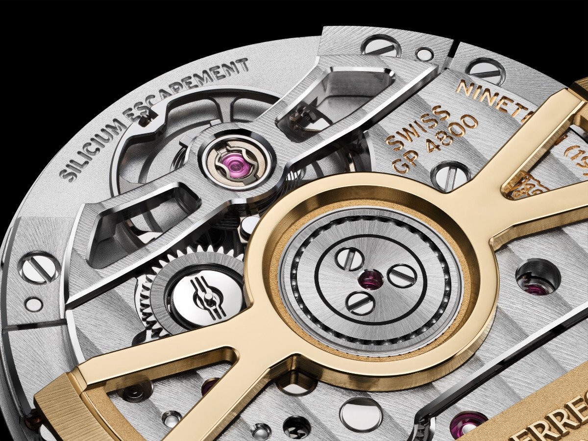 Close-up do escape em silício do novo Calibre GP4800 de corda automática da Girard-Perregaux
