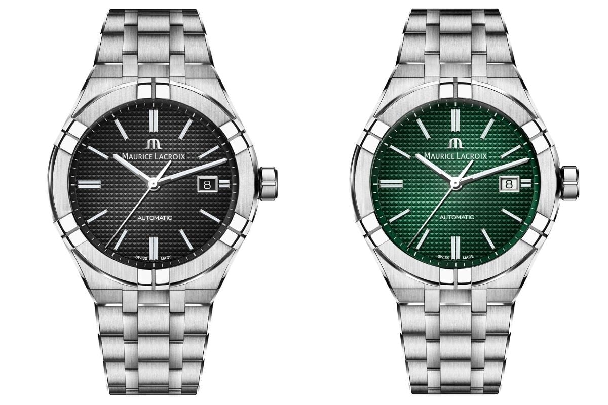 relógios metálicos com bracelete e mostrador preto e verde Maurice Lacroix Aikon Automatic | Foto: Maurice Lacroix