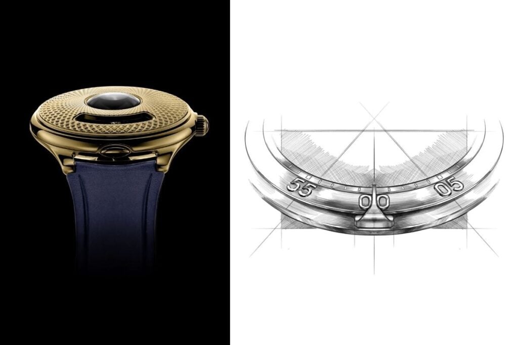 sketeches e desenhos a lápis e versão em ouro do Czapek Time Jumper