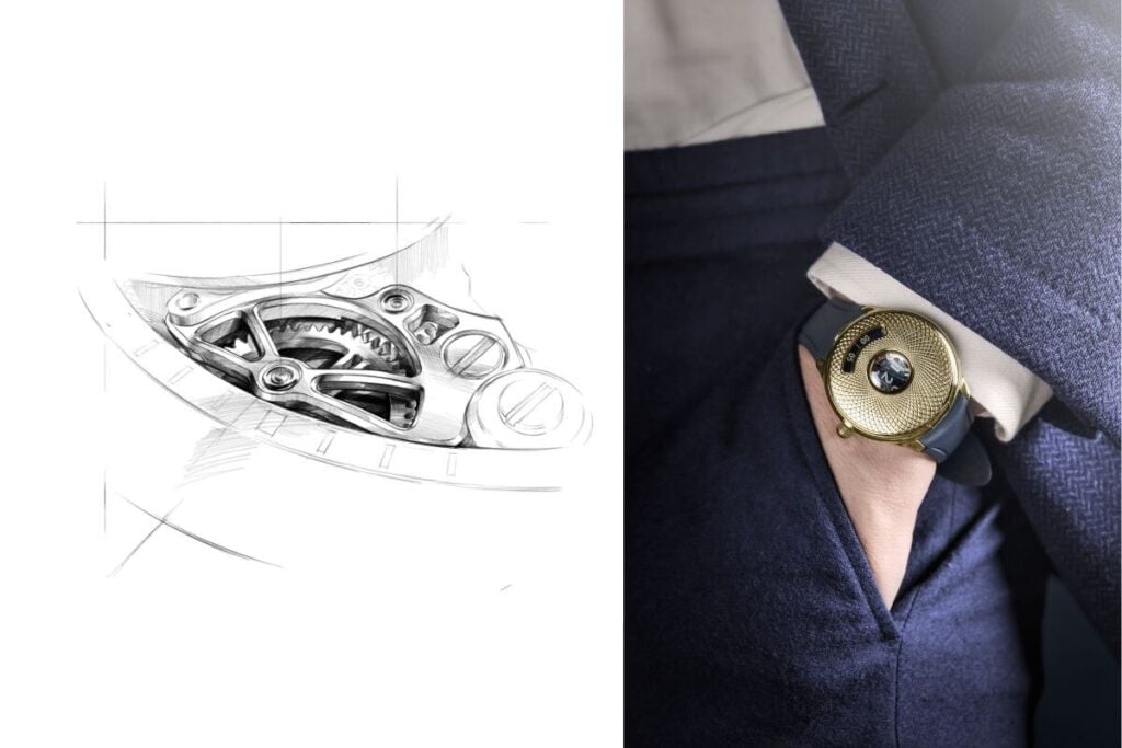 sketeches e desenhos a lápis e versão em ouro do Czapek Time Jumper