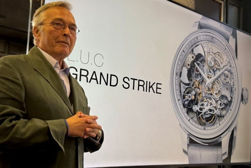 Karl-FGriedric Scheufele apresenta a mais nova obra-prima da Chopard na Dubai Watch Week: o L.U.C Grand Strike | Foto: Miguel Seabra/Espiral do Tempo