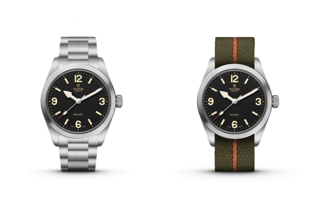 Dois relógios Tudor Ranger com mostrador preto.