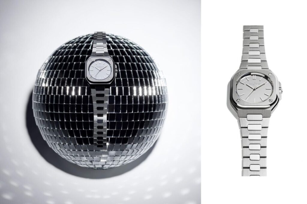bola de espelhos e fotos de relógio em aço polido e acetinado espelhado Bell & Ross BR-05 Grey Mirror Steel | Foto: Bell & Ross