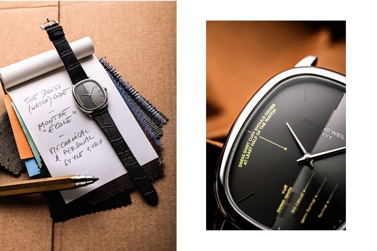 rel&oacute;gio oval Raymond Weil x Seconde/Seconde/ de forma el&iacute;ptica com mostrador cinzento dividido e com inscri&ccedil;&otilde;es escritas, fundo do rel&oacute;gio com abertura e inscri&ccedil;&otilde;es | Foto: Raymond Weil