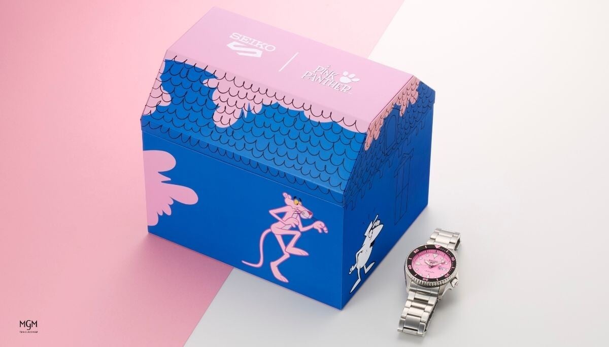 Estojo do relógio Seiko dedicado à Oantera Cor de Rosa ou Pink Panther