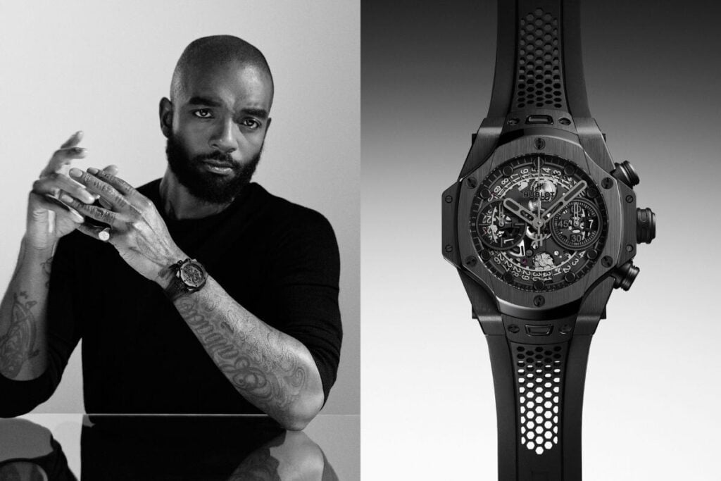 HUBLOT BIG BANG UNICO SR A BY SAMUEL ROSS e o próprio a usar o respetivo relógio