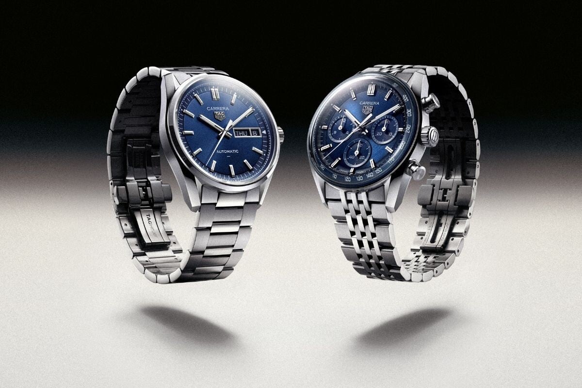 TAG Heuer Carrera Chronograph e Carrera Day Date com mostradores azuis