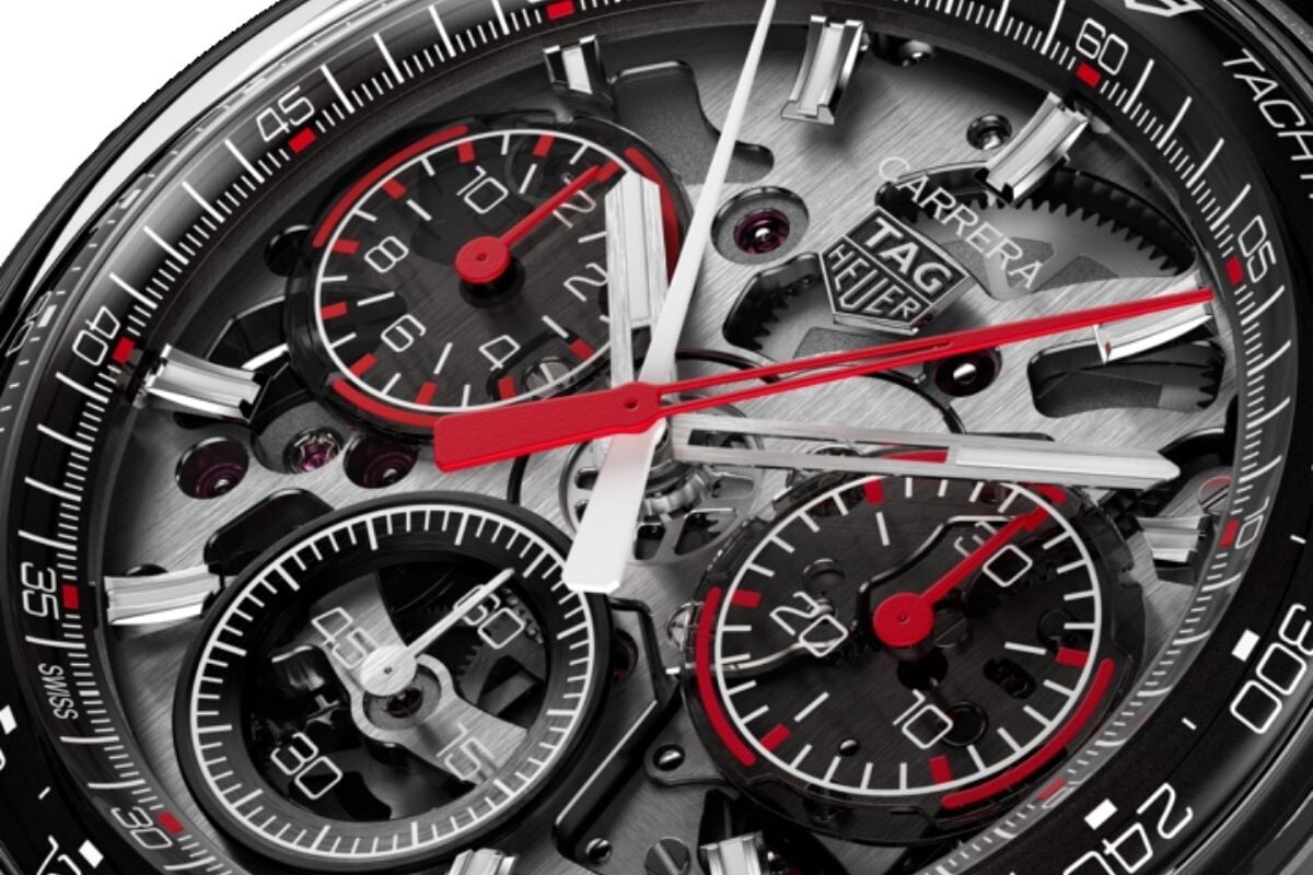Detalhe do mostrador do TAG Heuer Carrera Chronograph Split seconds