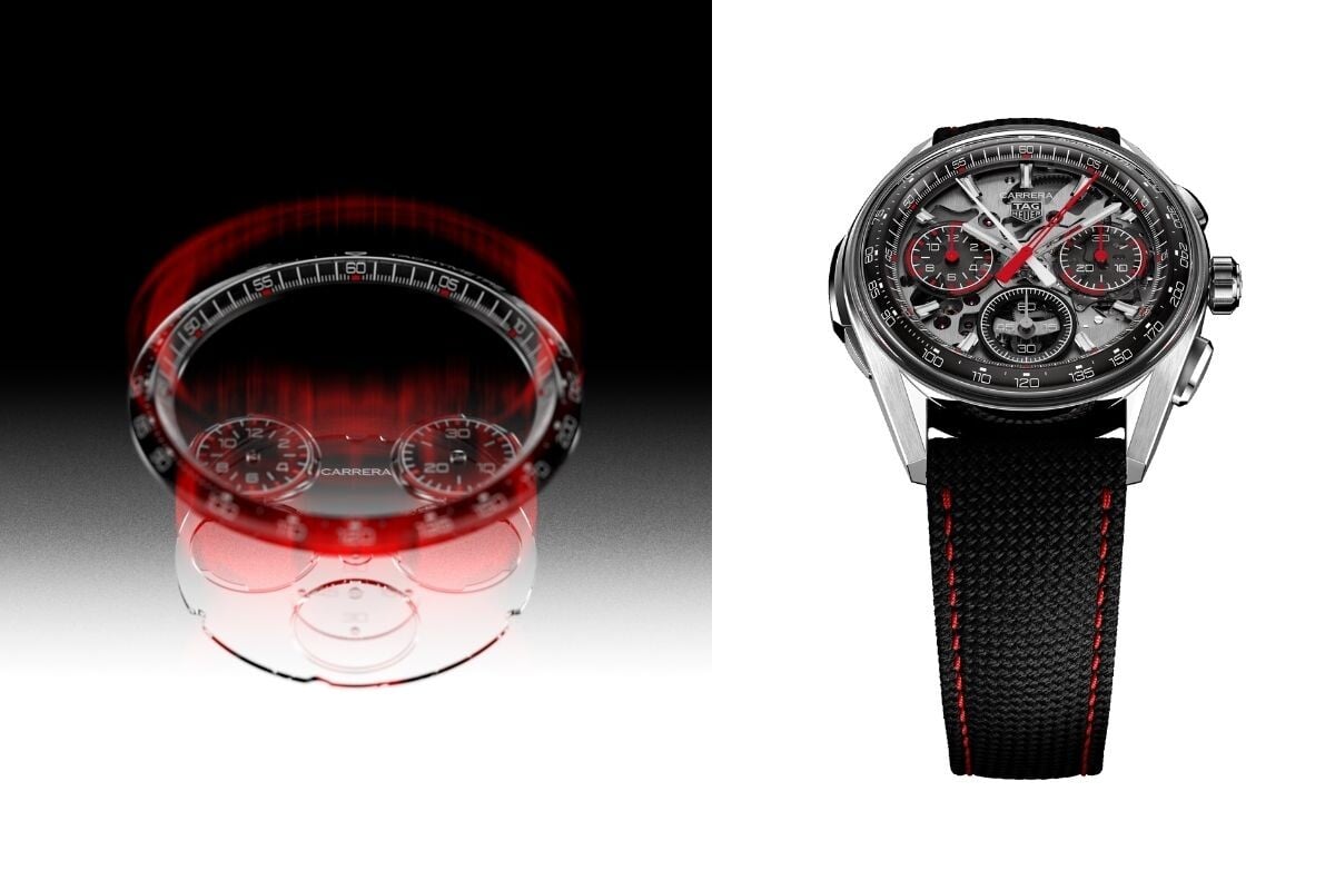 TAG Heuer Carrera Chronograph Split Seconds com imagem da sua luneta ao lado