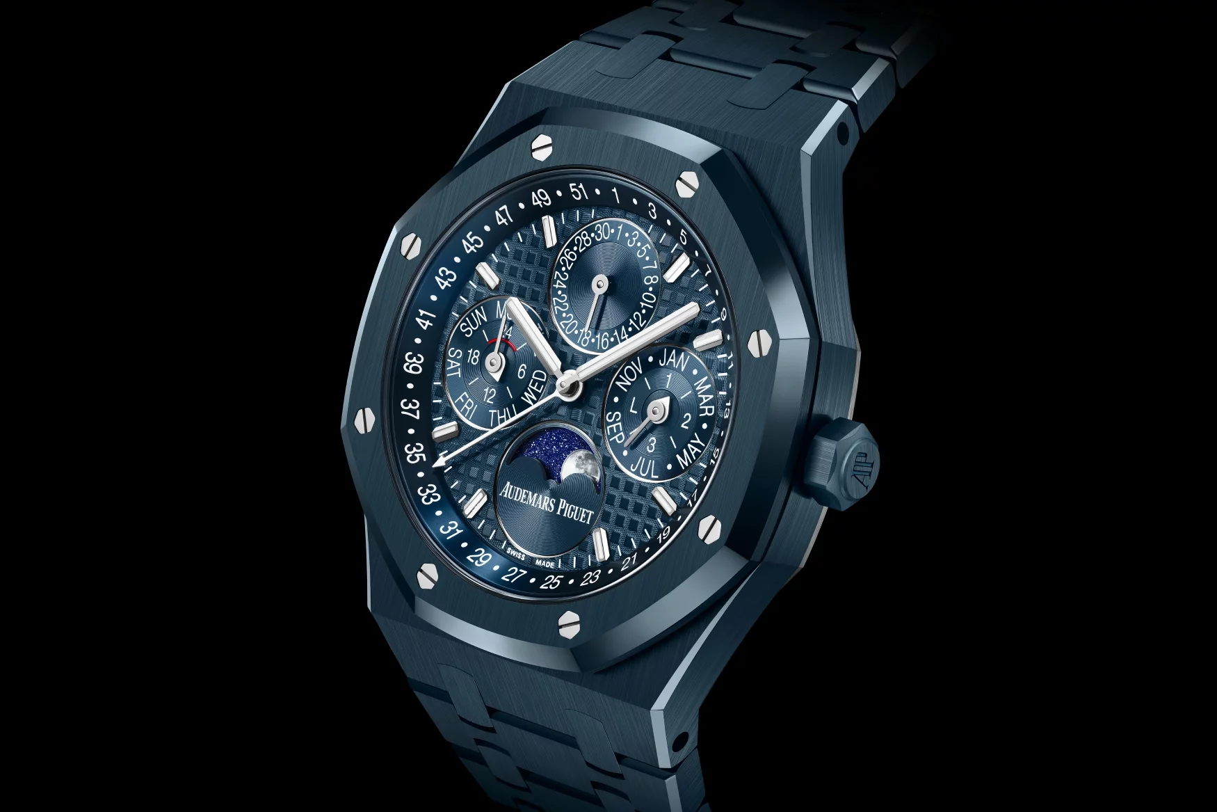 Royal Oak Calend&aacute;rio Perp&eacute;tuo Autom&aacute;tico 41mm dito Bleu Nuit ceramic