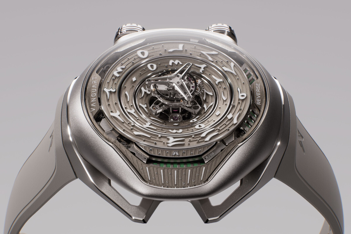 relógio Vanguart Black Hole Tourbillon em titânio com mostrador com discos e mecanismo à vista