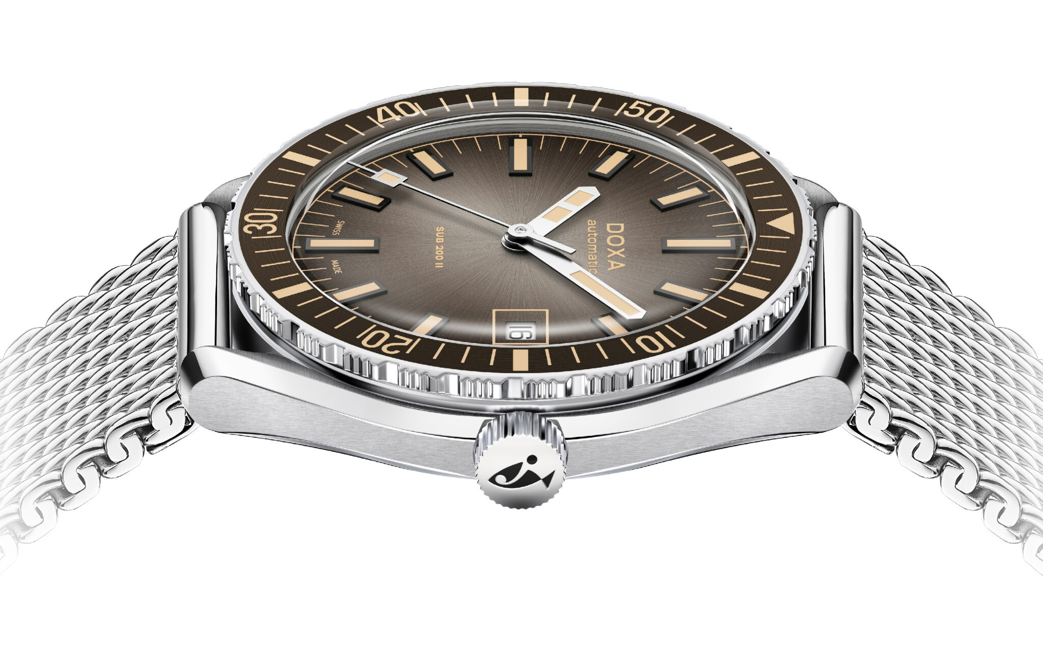 O perfil mais elegante da caixa Sub 200 II na versão Sharkhunter Vintage Gray | Foto: Doxa