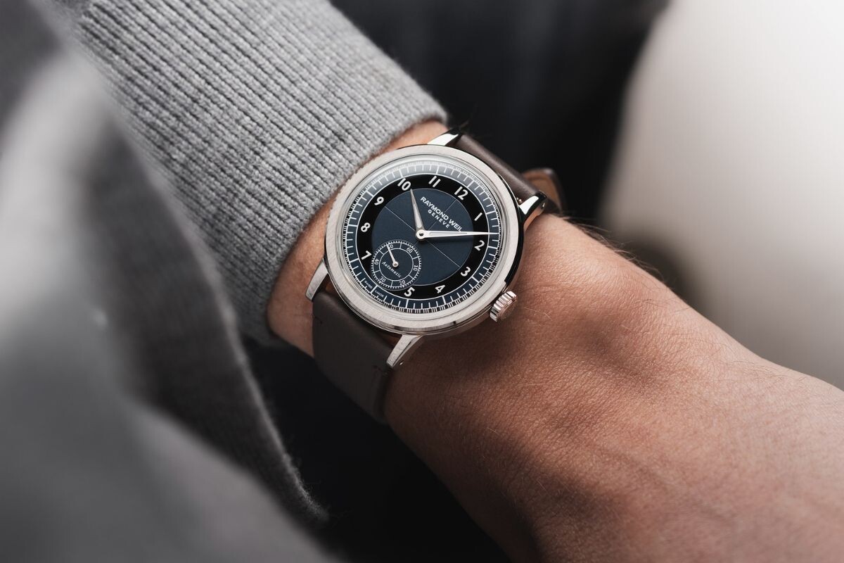 Raymond Weil Millesime Small Seconds Tuxedo Dial em branco e preto