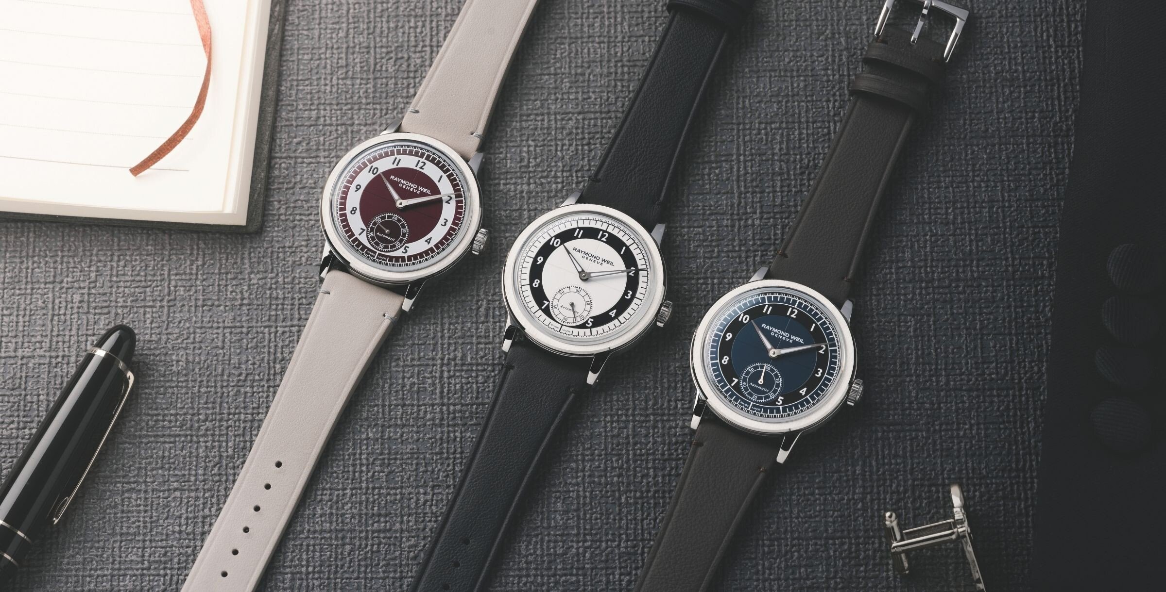 Três relógios Raymond Weil Tuxedo Dials Raymond Weil Millesime Small Seconds Tuxedo Dial