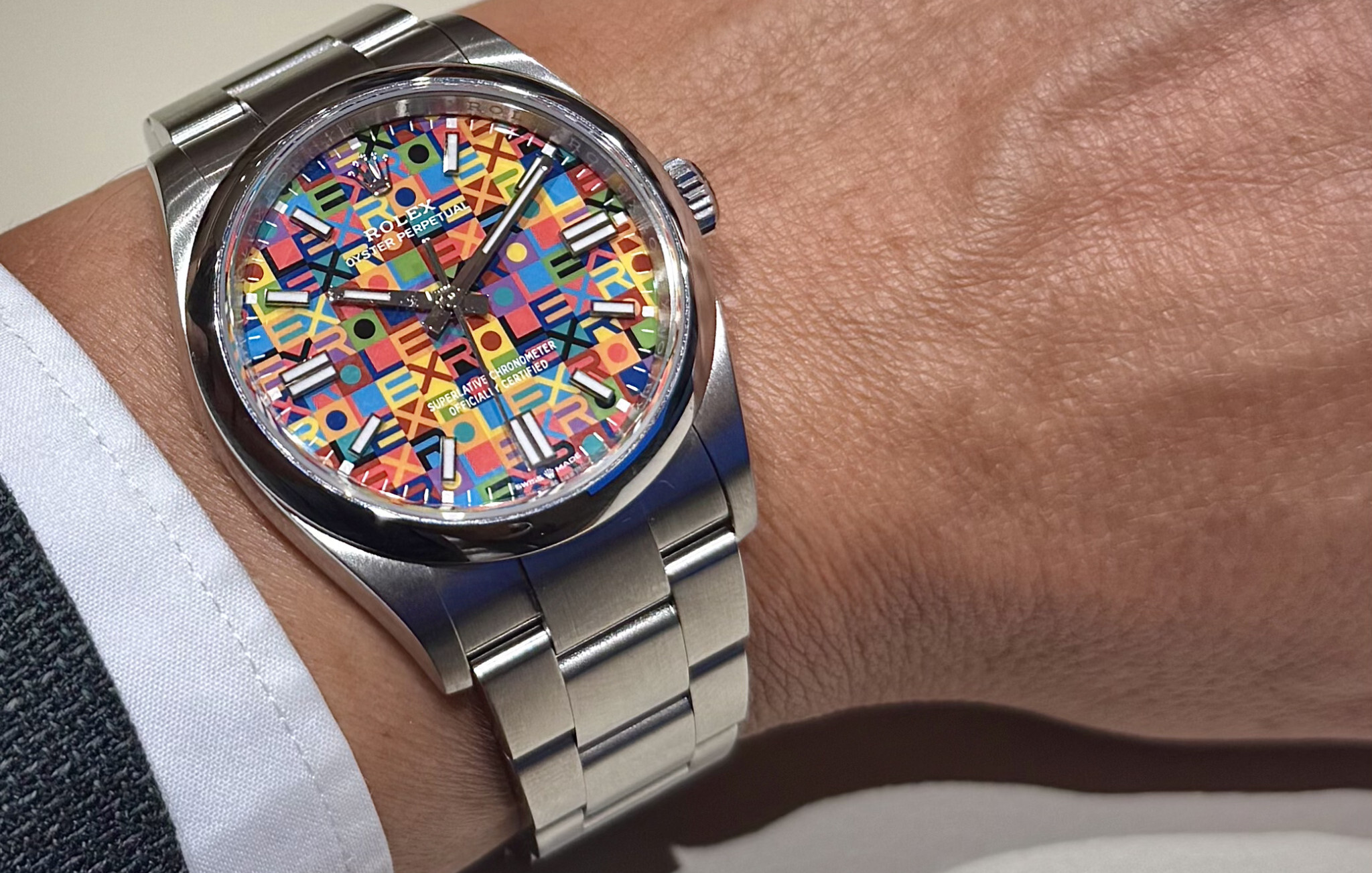 O Oyster Perpetual 1'Jubilee Motif' está disponível em dois tamanhos | Foto: Miguel Seabra/Espiral do Tempo