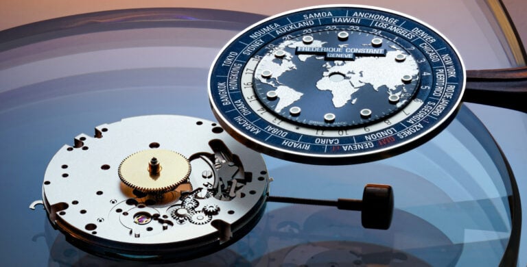 mecanismo e mostrador de relógio Classic Worldtimer Manufacture | Foto: Frederique Constant