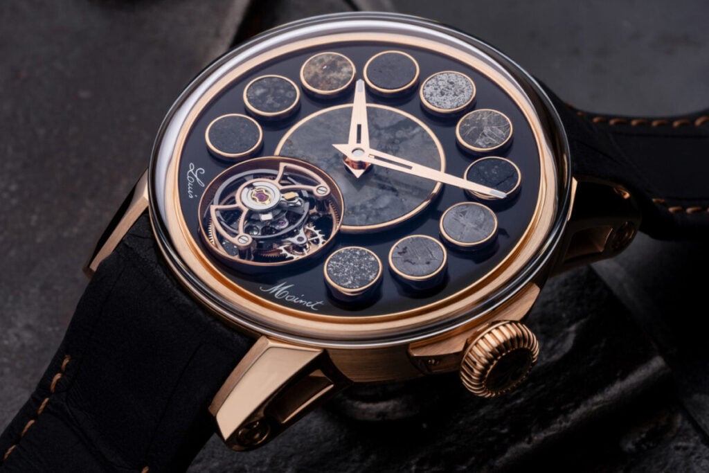 O Cosmopolis e o recorde mundial de 12 diferentes tipos de meteorito no mostrador | Foto: Ateliers Louis Moinet