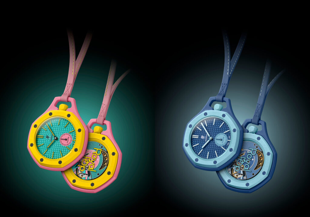 Swatch x Audemars Piguet Royal Pop em rosa, amarelo e verde e em azul