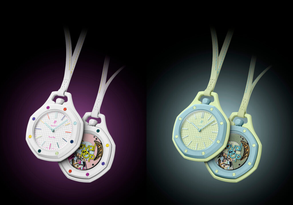 Swatch x Audemars Piguet Royal Pop em branco e em verde e azul claro