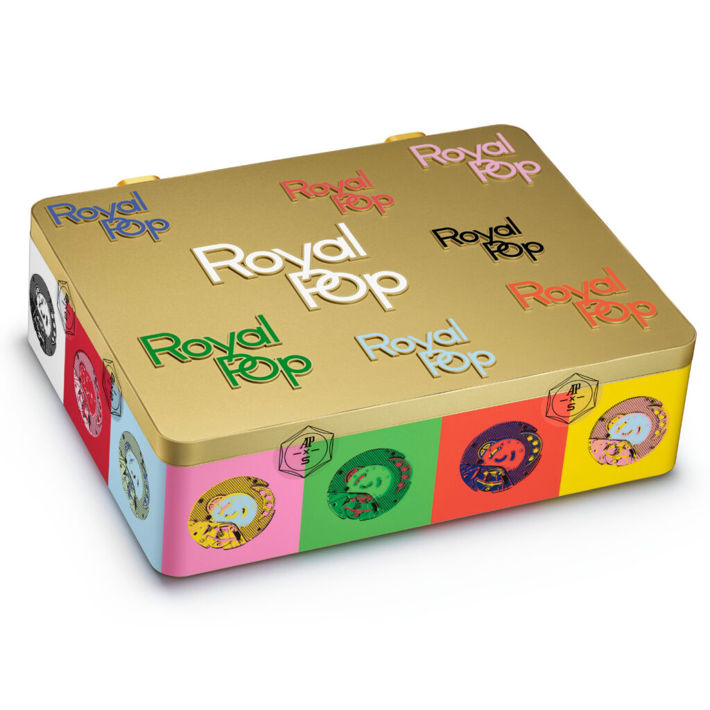 Estojo aberto dos novos Swatch x Audemars Piguet Royal Pop