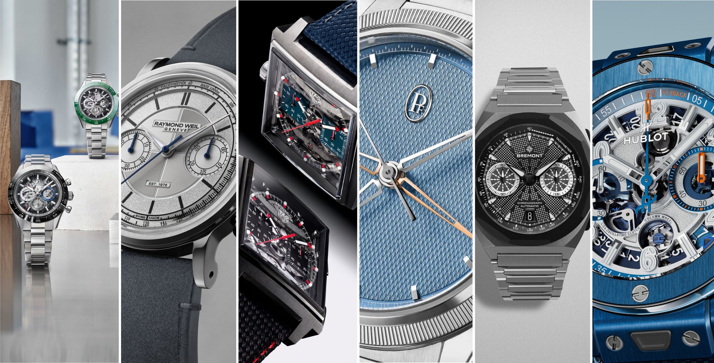 capa de artigo sobre cron&oacute;grafos em destaque no Watches and Wonders com modelos da Zenith, Raymond Weil, TAG Heuer, Parmigiani, Bremont e Hublot