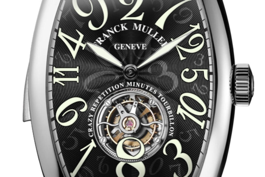 relógio preto Franck Muller Cintrée Curvex Crazy Hours Répétition Minutes Tourbillon | Foto: Franck Muller