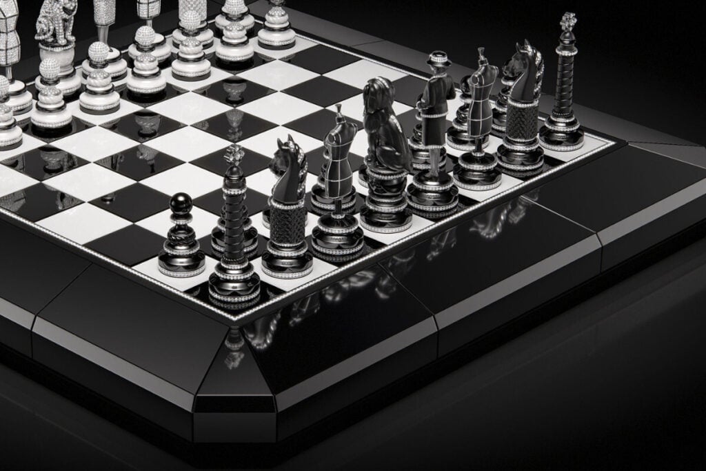 tabuleiro e pe&ccedil;as xadrez Chanel Coco Game Chanel Chessboard | Foto: Chanel