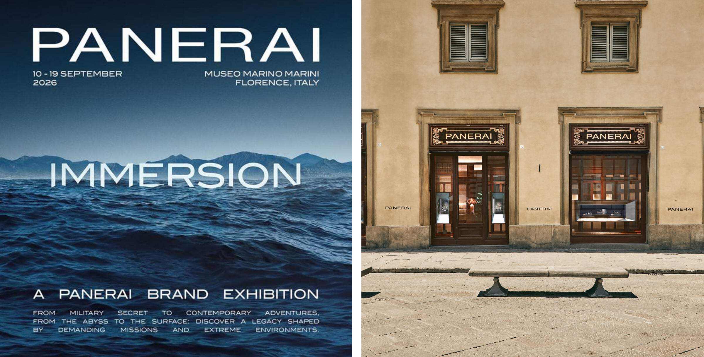 Exposição Immersion da Panerai: cartão e boutique de Florença